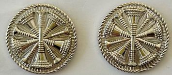 5 - BUGLES - CHIEF 15/16" NICKEL DISC COLLAR PINS - SOLD IN PAIRS.
